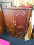 Wooden Panel Motif TV Cabinet w/ Lower Drawer, Brass Pulls, 1 Inlay Shelf