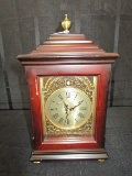 Quartz Wooden, Brass Face Mantle Clock Urn Finial