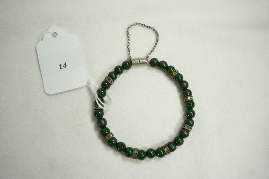 Green Enamel Beaded Bracelet - Magnetic Clasp