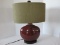 Contemporary Pottery Vessel Form Table Lamp Maroon Glaze Finish Black Base