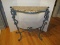 French Inspired Style Metal Base Entry/Console Table Brown Marble Top Finish Acanthus Leaves