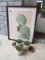 Lot - 3 Faux Gen & Chick Plants & Framed Cactus Print by Pottery Barn