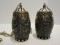 Pair - Mercury Glass Style Hanging Votive Candle Holder w/ Relief Spanish Design