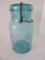 Vintage Ball Ideal Pat. D July 14, 1908 Blue Glass #9 Wire Lock Canning Jar w/ Glass Lid