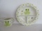 The Mane Lion Whimsical Frog/Polka Dots Design Child's 3 Part Bowl/Double Handle Cup