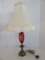 Vintage Ruby Flash Vase Form Accent Lamp w/ Etched Flower & Foliage Stems Pattern