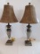 Pair - Resin/Metal Double Handled Vase Design Table Lamps Antiqued Silver Tone Patina