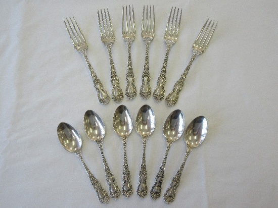 12 Pieces - Gorham Sterling Imperial Chrysanthemum 1894 Pattern Silverware