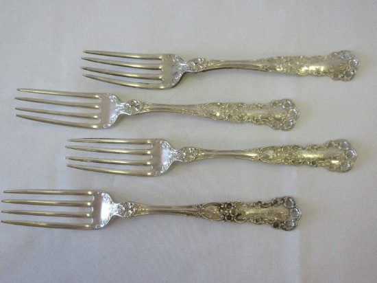 4 Gorham Sterling Butter Cup Pattern Dinner Forks w/ Monograms Circa 1900