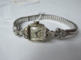 Bulova 14k 23 Jewel Swiss Movement w/ 8 Diamond Chips Ladies Wrist Watch Band is Steel