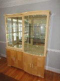 Unique Stately Transitional Modern Style Lighted China Cabinet w/ Mirrored Back