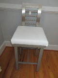 Contemporary Style Stainless Ladder Back Bar Stool w/ Upholstered Seat Gray Metal Base