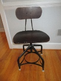 Industrial Style Metal Frame Chair w/ Wooden Adjustable Back/Seat