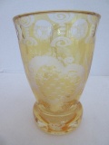 Bohemian Art Glass Topaz Etched-To-Clear Footed Vase Classic Design
