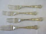 4 Gorham Sterling Butter Cup Pattern Dinner Forks w/ Monograms Circa 1900