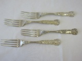 4 Gorham Sterling Butter Cup Pattern Dinner Forks w/ Monograms Circa 1900