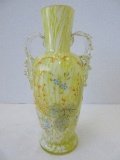 Early Hand Blown Moser Glass Co. Yellow/White Mottled Pattern Vase