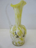 Early Moser Glass Co. Hand Blown Ewer Pitcher Yellow/White Mottled Pattern