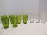 Glassware Lot - 6 Green Textured Pattern Tumblers 5 3/4