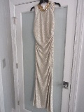 Laundry by Shelli Segal Designed in Los Angeles Metallic Fabric Gown w/ Link Design Collar