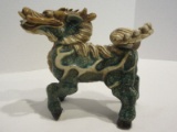 Chinese Guardian Dragon Earthenware Statuette Signed