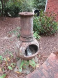Clay Chiminea w/ Wrought Iron Stand