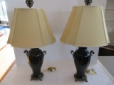 Stunning Pair Semi-Porcelain Vase Form Table Lamps Classic French Style