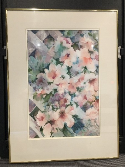 S. Green Hand Painted Watercolor Flowers