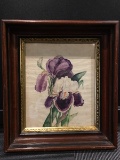Hand Painted Watercolor Bell Flowers in Vintage/Gilded Wooden Frame/Wood Matt