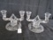 Heisey Glass Pair Floral Etched Twin-Arm Candle Sticks