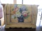 Wooden Storage Chest Open Top, Brass Handles, Wave Skirt, Hand Painted Bouquet Motif