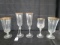 Lot - 2 Tall Water Goblets, 2 Champagne Flutes, 1 Port Glasses, All Gilded Trim