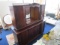 Antique Wooden Standing Display Cabinet 2-Part, Top 2 Doors, 2 Inlay Shelves