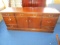 Hooser Desks Wooden Credenza  Drawers 2 Hutch Doors, Brass Pulls Ribbed Trim