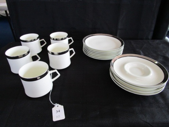 Mikasa Bone China Solitude Lot - 7 Brad Plates 6 1/2" D, 5 Cups, 4 Saucers