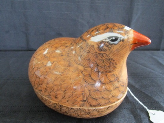 Sitting Ceramic Finch Bird Dish w/ Lid