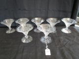 7 Heisey Etched Vintage Champagne Saucer Glasses Floral/Cross Stitch Motif 4
