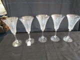 Vintage Heisey Floral Etched 5 Wine Glasses