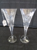 Pair - Waterford Crystal Cut Glass Signed Etched Bases 'Jean Donnell 2000'