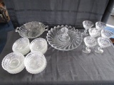 Fostoria Colony Clear Glass Lot - 6 Cocktail Glasses, 8 Saucer/Plates, 1 Bowl w/ Handles