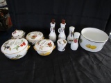 Royal Worchester Porcelain England Eversham Lot - Fruit Pattern, Gilded Trim, Marmalade Jar