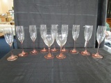 9 Tall Champagne Glasses Limoges & 2 Wine Glass Pink Stems