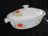 Country Flowers by Andrea Cookware Hand Panted Floral Motif Oval Casserole w/ Lid