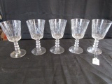 5 Chateau Pattern Glass Cups on Raised Hexagonal Stems