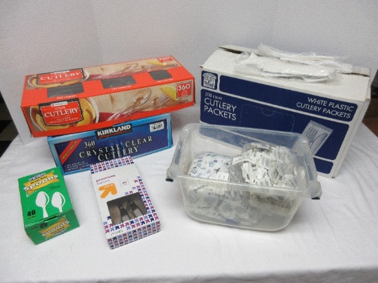 Lot - Plastic Cutlery, Cutlery Packets, Etc.
