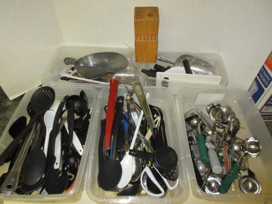 Lot - Kitchen Utensils Scoops, Tongs, Knives, Serving Utensils, Etc.