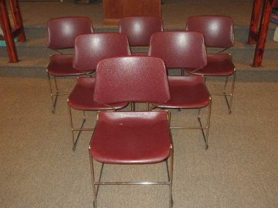 6 KI Matrix Armless Stack Chairs Features Deep Cayenne Color Contoured Back/Waterfall Seat