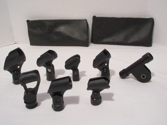 Lot - Microphone Clips & 2 Shure Mic Bags