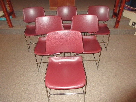 6 KI Matrix Armless Stack Chairs Features Deep Cayenne Color Contoured Back/Waterfall Seat