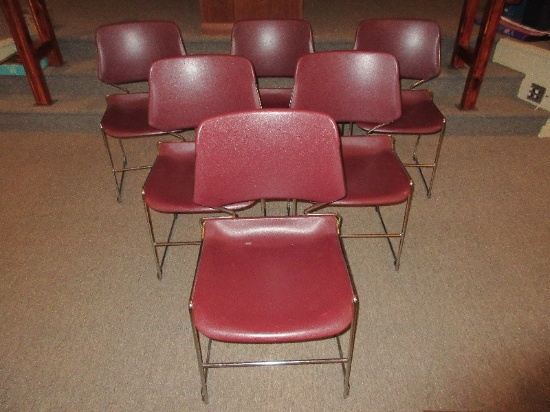 6 KI Matrix Armless Stack Chairs Features Deep Cayenne Color Contoured Back/Waterfall Seat